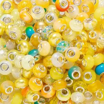 10/20/30 шт. смоляные желтые европейские бусины с большими отверстиями для изготовления ювелирных изделий с большими отверстиями, бусины с большим расстоянием между отверстиями, кулоны, браслеты, ожерелья, ручка для поделок своими руками 10pcs