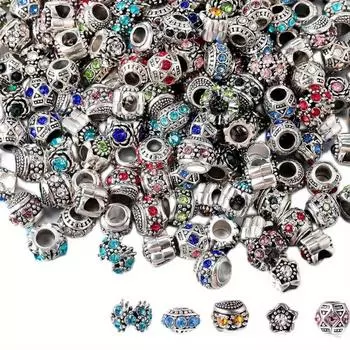 10/20/30 шт., сплав, материал, случайный стиль, многоцветные бусины с большим отверстием, персонализированные украшения, бусины, интервальные бусины, браслет, ожерелье, серьги, брелок 10pcs