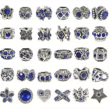 10/20/30 шт. сплава синего цвета серии бусины с большим отверстием декоративные бусины с интервалом бусины DIY браслет ожерелье серьги брелок изготовление ювелирных изделий 10pcs