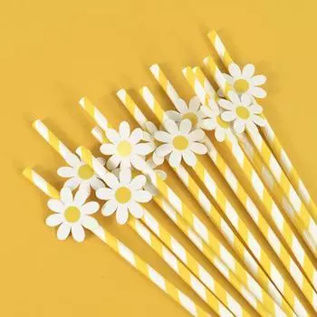 10/20/30pcs Daisy Flower Paper Straws Disposable Drinking Straw for Daisy Birthday Party Wedding Decoration Supplies Baby Shower 10pcs
