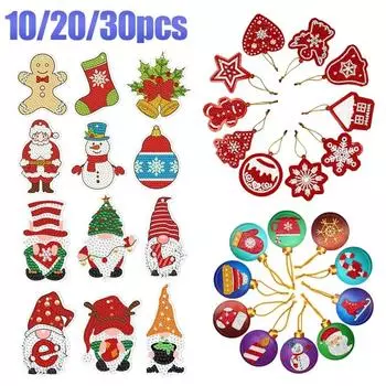 10/20/30pcs DIY Full Drills Diamond Painting Christmas Tree Pendant Hanging Ornament Christmas Decoration Natal Navided
