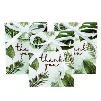 10/20/30Pcs Green Leaf Thank You Candy Box Cookie Gift Packaging Wedding Favors for Guest Hawaiian Birthday Party Decor Supplies 10pcs