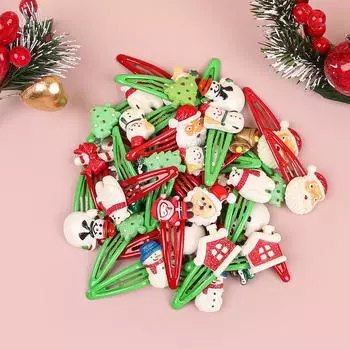 10/20/30pcs Kids Christmas Hair Clips Cosplay Cartoon Elk Snowflake Barrettes Clips Party Headwear Gifts Hair Accessories 10pcs