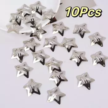 10/20/30pcs Metal Star Headwears Women Girls Y2K Silver Hair Clip Barrette Sweet Snap Bobby Pins Punk Hair Clips Accessories 3.2CM
