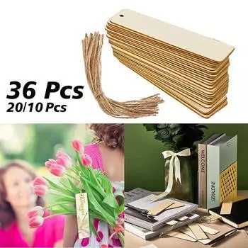 10/20/36 шт., многофункциональные закладки «сделай сам», деревянная пустая бирка, деревянная закладка, пустой список, ажурная лента, подарок ручной работы, офис, школьники 10pcs