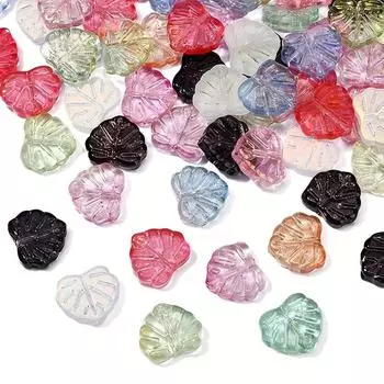10/20/40 шт. Бусины в форме листа случайного цвета, стеклянные бусины в форме листа, цветные прозрачные бусины в форме листа, изготовление ювелирных изделий, браслет, ожерелье, свободные 10pcs