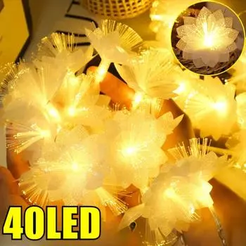 10/20/40Lights Волоконно-оптические гирлянды Рождественская гирлянда из цветов Водонепроницаемый звездный фейерверк Украшение для новогодней вечеринки 1.5M-10LED