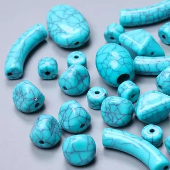 10/20/50Pcs 8.5-27mm Synthetic Turquoise Gemstone 6 Irregular Bead Handmade Accessories For DIY Jewelry Making Round Flat 8.5mm 100Pcs