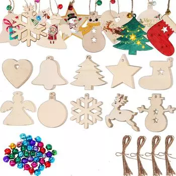 10/20/50Pcs DIY Wooden Christmas Balls Decoration Craft Arts Baubles Tags Hanging Ornament for Home Xmas New Year Kid Gifts 10pcs