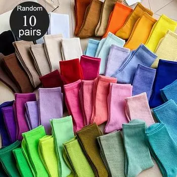 10/20 пар носков до середины голени конфетных цветов, унисекс, уличный стиль, спортивные носки средней длины для осени и зимы, женские чулки и носочно-чулочные изделия One-size