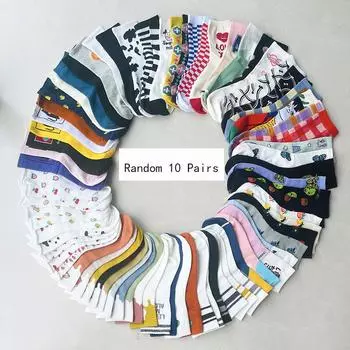 10/20 пар женских хлопковых мультяшных коротких носков случайных цветов, однотонные конфетные цвета, модные носки для девочек