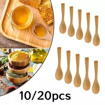 10/20 шт. бамбуковая ложка с натуральной длинной ручкой, окрашенная, суповая ложка, кофейная, молочная, медовая, чайная ложка, ложки для специй, кухонные принадлежности 10PCS