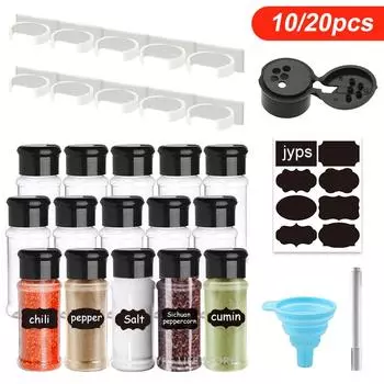 10/20 шт. Баночки для специй Солонка и перечница Пластиковый шейкер для приправ Бутылки для специй Органайзер для специй Кухонная полка для специй Набор баночек для специй