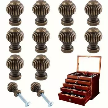 10/20 шт., мини-винтажные ручки-фонарики диаметром 0,55 дюйма, мини-ручки для шкатулок для драгоценностей, античная бронзовая ручка для шкафа, ручки с монтажными винтами 10pcs-With screws