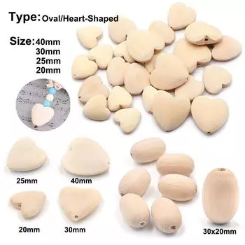 10-20 шт. многофункциональных натуральных необработанных плоских деревянных бусин персикового цвета в форме любви, овальных деревянных бусин 30x20mm 10Pcs