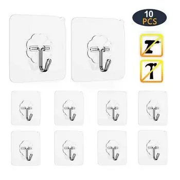 10/20 шт. настенные крючки, бесшовные самоклеящиеся крючки, дверные настенные вешалки, прозрачный многоразовый подвесной крючок для кухни, ванной комнаты 10pcs