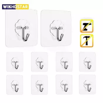 10/20 шт. настенные крючки, бесшовные самоклеящиеся крючки, дверные настенные вешалки, прозрачный многоразовый подвесной крючок для кухни, ванной комнаты 10pcs