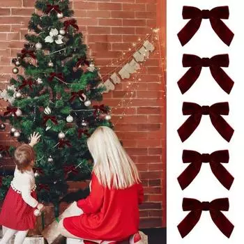 10/20 шт. рождественские бархатные банты, маленькие венок, бант, украшение, ручная работа, поделки своими руками, винно-красные банты, украшение на елку 10pcs