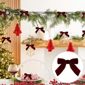 10/20 шт. рождественские бархатные банты, маленькие венок, бант, украшение, ручная работа, поделки своими руками, винно-красные банты, украшение на елку 10pcs