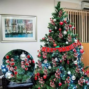 10/20 шт. Рождественские украшения Снежинка Красная ягода Ветка Рождественские принадлежности Подвеска на елку Домашний декор Рождество Новый год 2025 Подарок 10Pcs