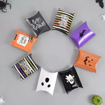 10/20pcs Halloween Kraft Paper Candy Gift Box Ghost Pumpkin Biscuit Packaging Pillow Box Bag Halloween Party Decoration Supplies 10pcs