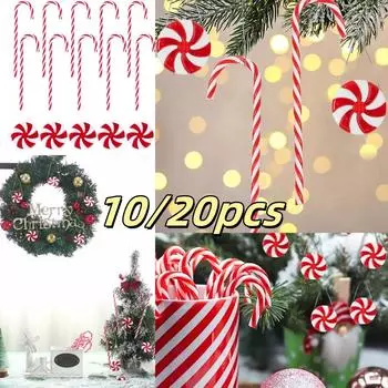 10/20pcs Mini Candy Canes Miniature Christmas Tree Decoration DIY Peppermint Swirls Pendant Scrapbook Craft Gift Party Navidad 10PC