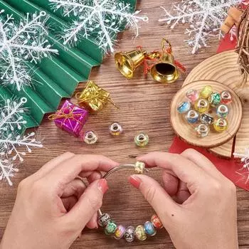 10/25/50 шт. Европейские бусины из смолы с рождественской тематикой, большие отверстия, рождественский узор, европейские бусины-разделители для браслетов с подвесками для самостоятельного изготовления ювелирных изделий 10PCS разноцветный