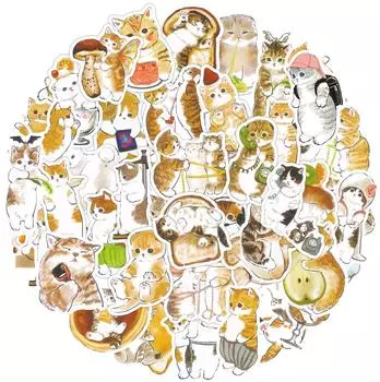 10/25/50 шт. наклейки с рыжим котом, милые эстетические водонепроницаемые наклейки с ручным рисунком кота, виниловые наклейки для бутылки с водой 10PCS