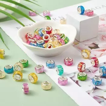 10/25/50 шт. случайных смешанных цветов прозрачные граненые смоляные европейские бусины с большими отверстиями для изготовления ювелирных изделий, ожерелий, браслетов 10pcs