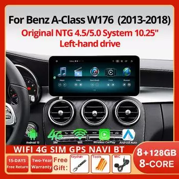 10,25 6+128G Android13 автомобильный мультимедийный проигрыватель для Mercedes A Class W176 LHD 2013-2018 NTG 4.5 5.0 Carplay GPS Navi BT красный
