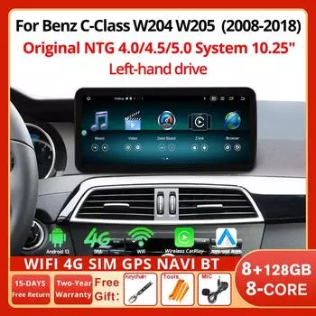 10,25 Android 13 автомобильное радио для Mercedes C Class W204 W205 2008-2018 LHD мультимедийный GPS-плеер Carplay Auto Screen BT коричневый