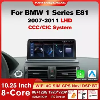 10,25-дюймовый беспроводной Carplay автомобильный радиоприемник для BMW 1 серии E81 E82 E87 LHD 2007-2011 CCC CIC система Android 13 GPS мультимедийный видеоплеер FM BT зелёный