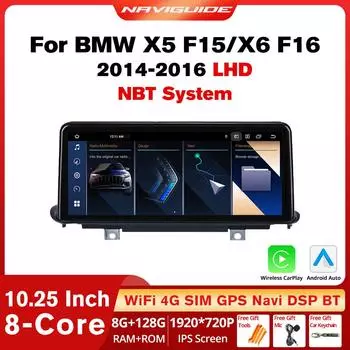 10,25-дюймовый беспроводной Carplay автомобильный радиоприемник для BMW X5 F15 X6 F16 LHD 2014-2016 NBT система Android 13 GPS мультимедийный видеоплеер FM BT белый