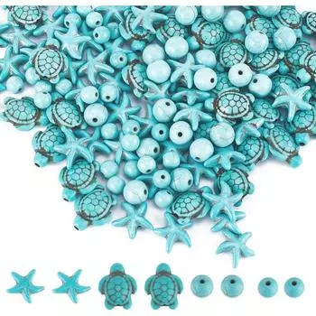 10/30/50 шт. Бусины в виде черепах в виде звезд Чжухай, очаровательные бусины в стиле бохо с морскими животными, круглые бирюзовые бусины с интервалами, россыпью синие бусины в виде морских черепах 10pcs