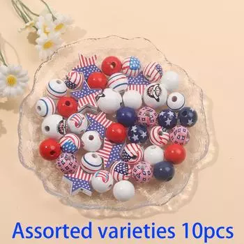 10/30/50 шт. Деревянные бусины День независимости Деревянные бусины Круглые разделенные бусины Синие, белые, красные бусины Мастерство DIY Памятные бусины Assorted varieties 10pcs