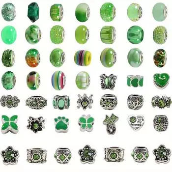 10/30/50 шт. Материал смолы Зеленая серия Европейский стиль Большие отверстия Бусины для рукоделия Бусины-разделители DIY Браслет Ожерелье Серьги Брелок Аксессуары 10pcs