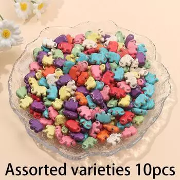 10/30/50 шт. разноцветные бусины из зеленого соснового камня в форме слона, креативные бусины в форме животных, декоративные бусины для самостоятельного изготовления ювелирных изделий Assorted varieties 10pcs