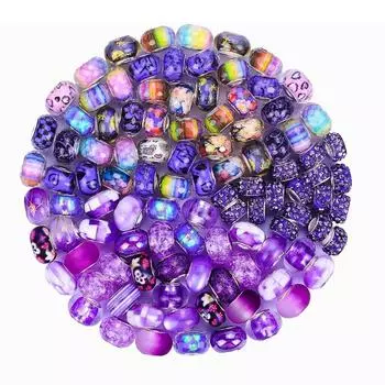 10/30/50 штук фиолетовых бусин из смолы с крупным отверстием, европейские бусины для рукоделия, смешанные бусины-разделители, европейские бусины с крупным отверстием, принадлежности для самостоятельного изготовления украшений 10pcs
