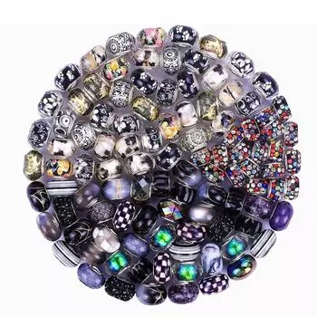 10/30/50 смоляной материал, черная серия, бусины с большими отверстиями, европейские бусины для рукоделия, смешанные разделительные бусины, изготовление украшений своими руками из европейских бусин с большими отверстиями 10pcs