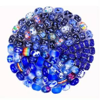 10/30/50 смоляной материал, синяя серия, бусины с большими отверстиями, европейские бусины для рукоделия, смешанные бусины-разделители, европейские бусины с большими отверстиями, товары для самостоятельного изготовления ювелирных изделий 10pcs