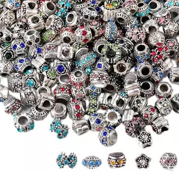 10/30/60 шт. европейских бусин для изготовления ювелирных изделий с серебряными металлическими бусинами со стразами из сплава, металлические бусины со стразами, ассорти 10pcs серый