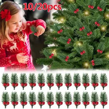 10/30 шт. искусственные рождественские сосновые иголки красные ягоды шишки падуба ветки рождественское украшение елка украшение для дома DIY венок подарок 10pcs