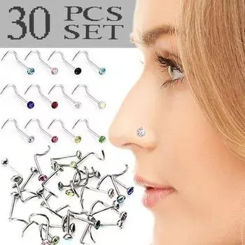 10/30 шт. набор колец в носу для женщин и девочек, красочные кристаллы из нержавеющей стали, серьги-гвоздики в носу, много украшений для тела 10 pcs разноцветный