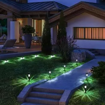 10/30 шт. наружных солнечных ландшафтных газонных светильников, садовые светильники из нержавеющей стали, солнечные садовые светильники для доступа, террас, газонов, вилл, парков и подъездных путей 10 pieces - cool color