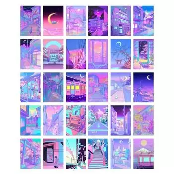 10/30 шт., постер с уличным пейзажем, открытка «сделай сам», розовый настенный набор для коллажей, эстетический кот, художественная иллюстрация, декор в общежитии, гостиной
