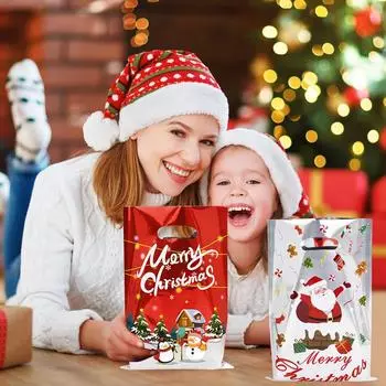 10/30 шт. Рождественские подарочные пакеты, мультяшные пластиковые пакеты для упаковки конфет и печенья 2024 Navidad, украшение для дома, детский новогодний подарок 2025 10Pcs