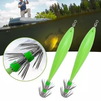 10.3CM/9.6G светящийся крючок для ловли кальмаров светящийся двухслойный крючок-зонтик флуоресцентный чехол для ловли каракатицы рыболовные принадлежности Fluorescent