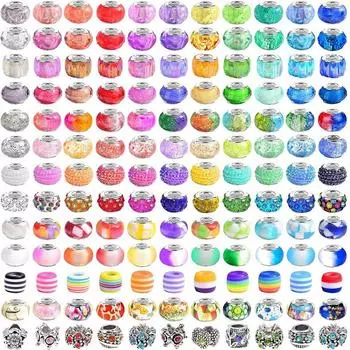 10/40 шт., разноцветные бусины из смолы в случайном стиле в европейском стиле с большим отверстием, декоративные бусины для самостоятельного изготовления браслета, ожерелья, брелока, ювелирных изделий 10pcs