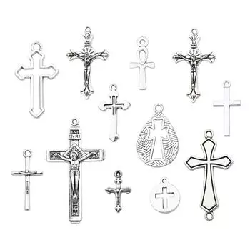 10-40 шт. тибетский стиль античное серебро цинковый сплав металлические подвески в форме креста для DIY ювелирных изделий ручной работы 8x18mm 40pcs серебряный