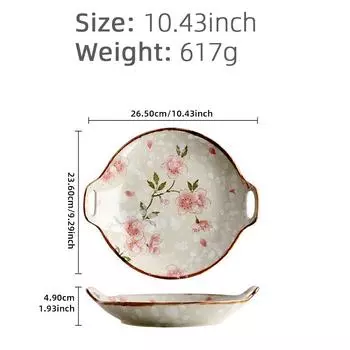 10,4-дюймовые керамические обеденные тарелки, японская круглая тарелка с ручкой, обеденные тарелки, тарелка для пасты, кухонная посуда, микроволновая печь, бытовая техника